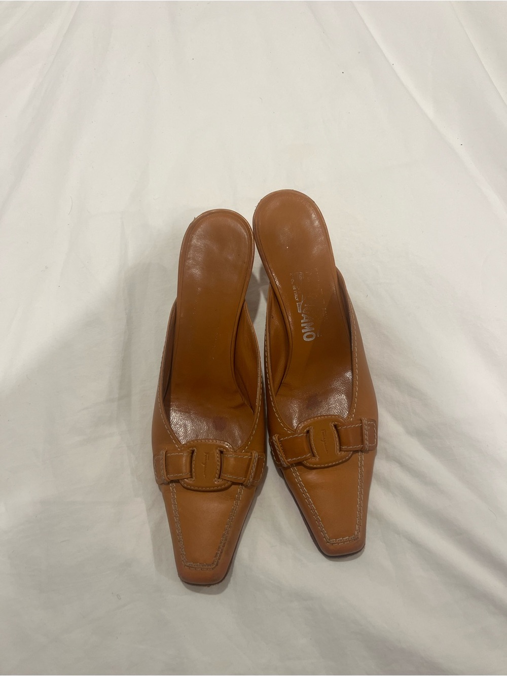 Salvatore Ferragamo Cognac Leather Slip-On Mules